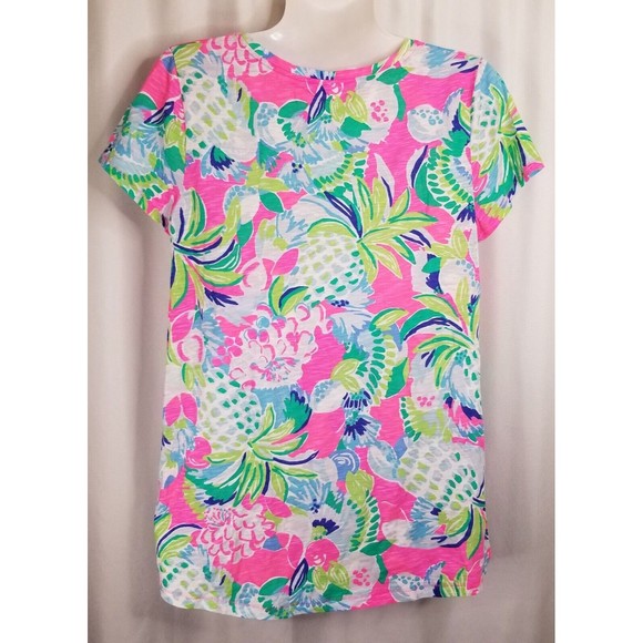 Lily Pulitzer Tropical Pineapple Design Pink Women's Top V-Neck Classic Lily - Picture 6 of 8